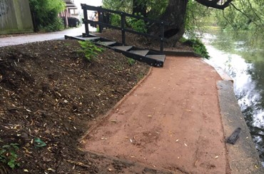 Completed canoe portage upstream New Mills