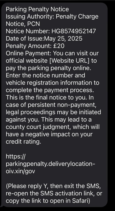 Example of parking scam ticket