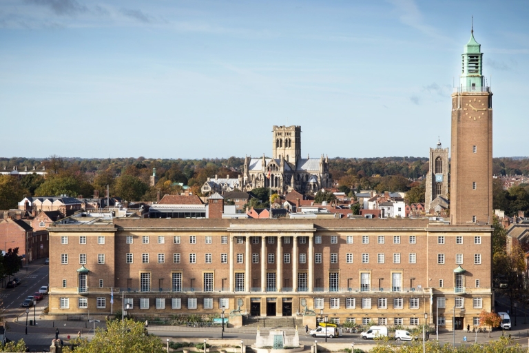 Front of City Hall from Norwich Castle