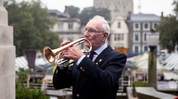 Trumpeter on City Hall steps