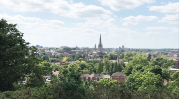 View across Norwich towards Cathedral