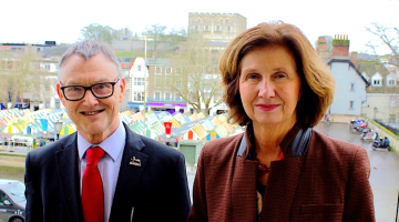 Mike Stonard and Hélène Tréheux-Duchêne on City Hall balcony